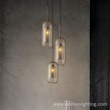 Metal Modern Glass Shade Chandelier Cylinder Pendant Lamp